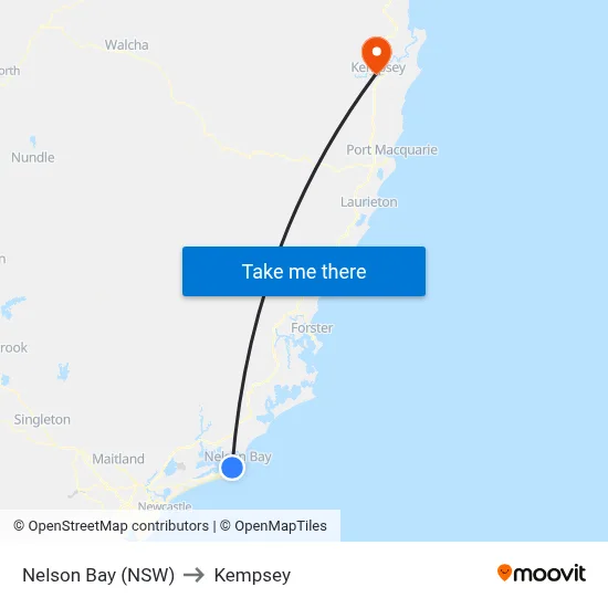 Nelson Bay (NSW) to Kempsey map