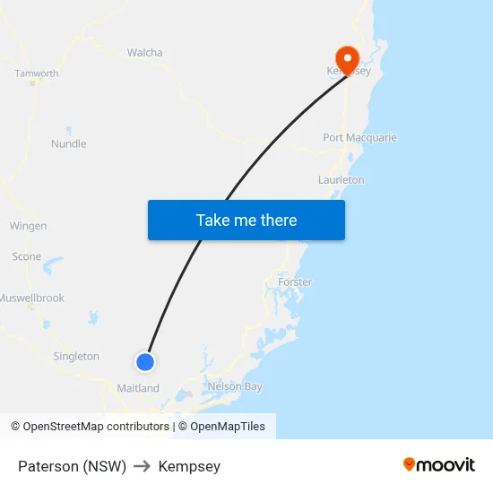 Paterson (NSW) to Kempsey map