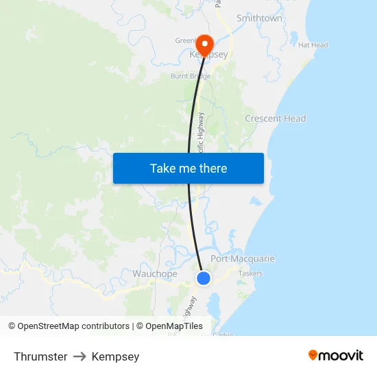 Thrumster to Kempsey map