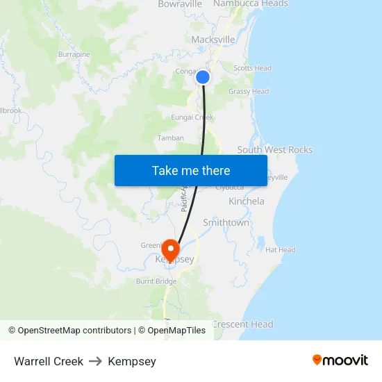 Warrell Creek to Kempsey map