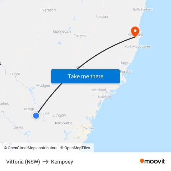 Vittoria (NSW) to Kempsey map