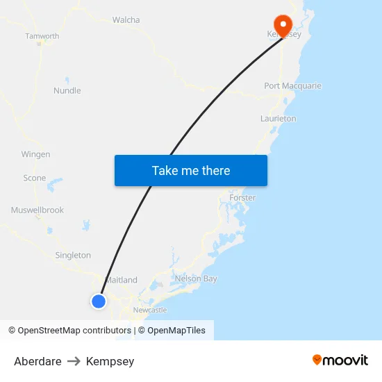 Aberdare to Kempsey map