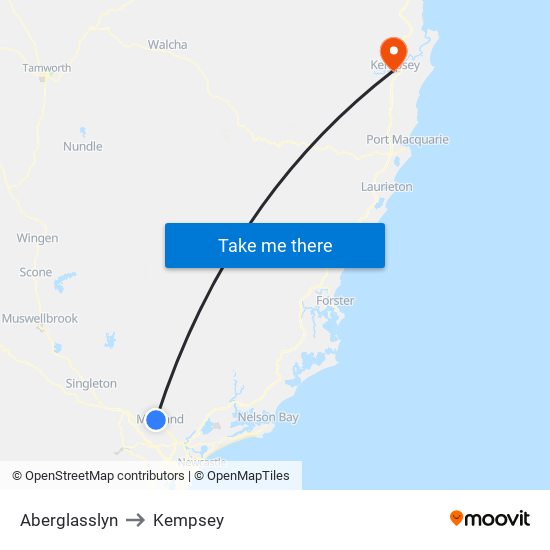 Aberglasslyn to Kempsey map