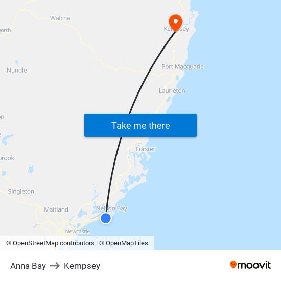 Anna Bay to Kempsey map