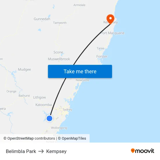 Belimbla Park to Kempsey map