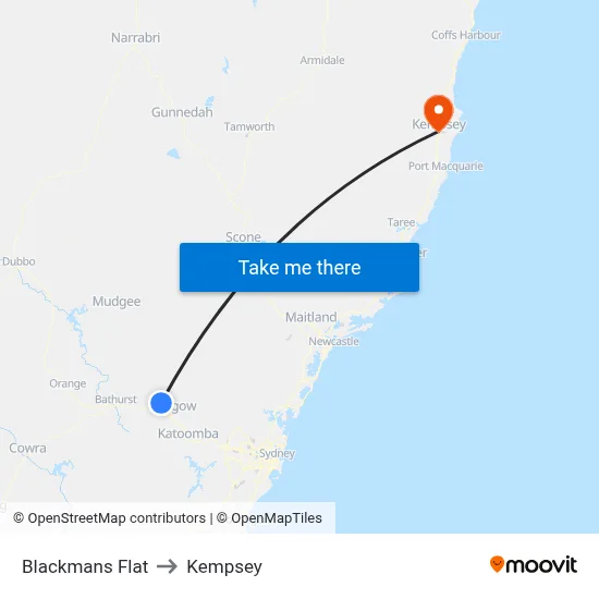 Blackmans Flat to Kempsey map