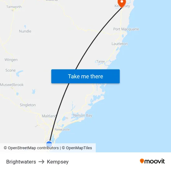 Brightwaters to Kempsey map