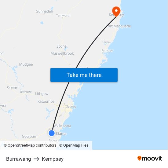 Burrawang to Kempsey map