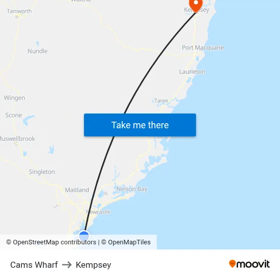 Cams Wharf to Kempsey map
