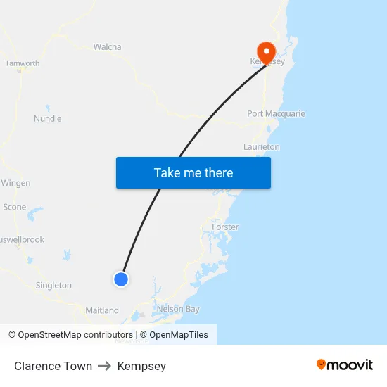 Clarence Town to Kempsey map