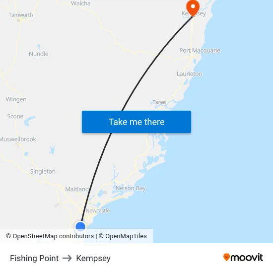 Fishing Point to Kempsey map