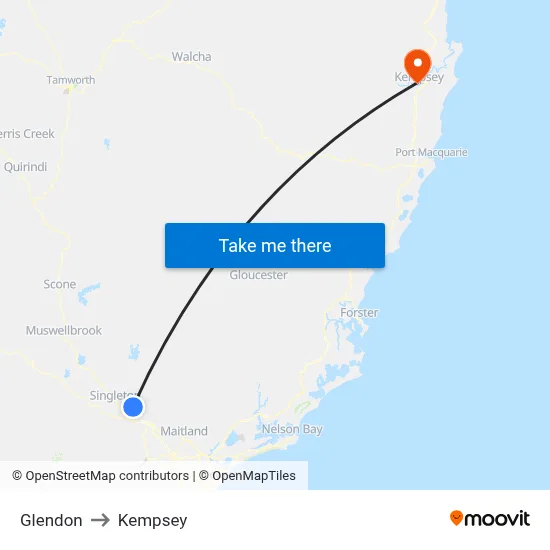 Glendon to Kempsey map