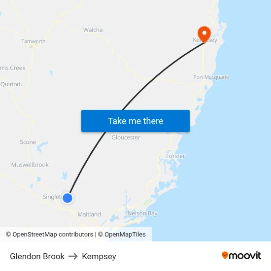 Glendon Brook to Kempsey map
