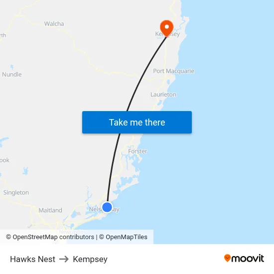Hawks Nest to Kempsey map