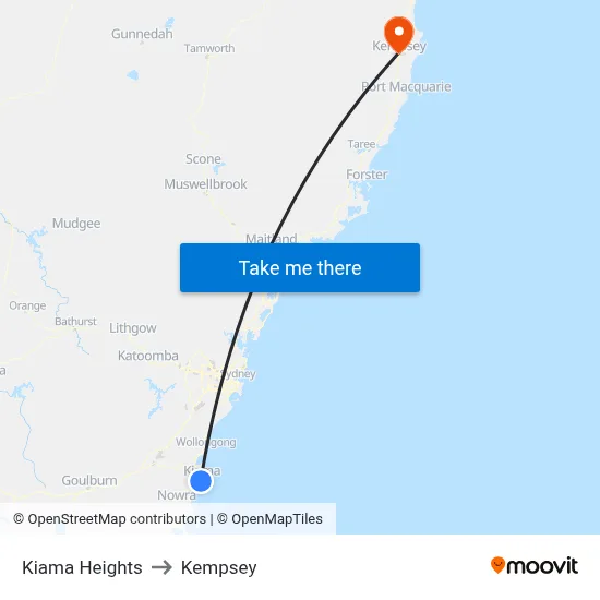Kiama Heights to Kempsey map