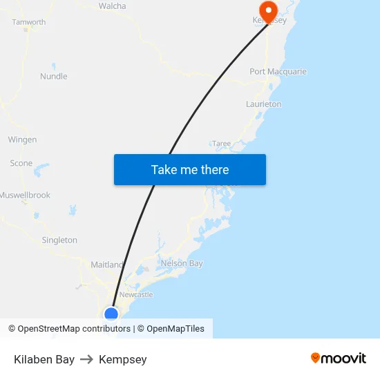 Kilaben Bay to Kempsey map