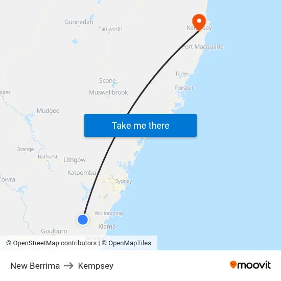 New Berrima to Kempsey map