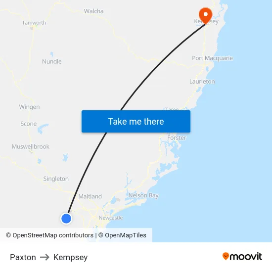 Paxton to Kempsey map