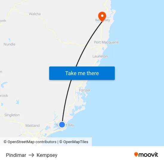 Pindimar to Kempsey map