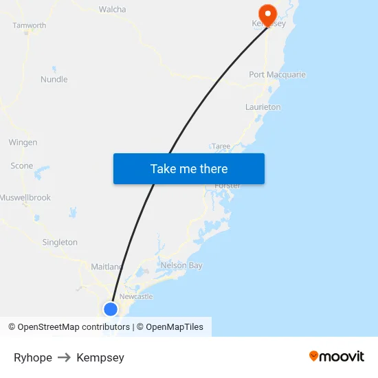Ryhope to Kempsey map