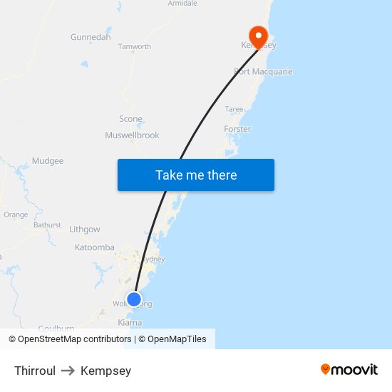 Thirroul to Kempsey map