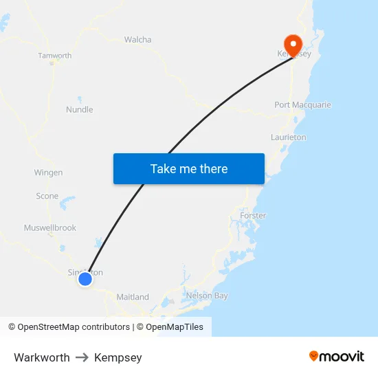 Warkworth to Kempsey map