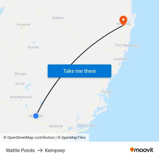 Wattle Ponds to Kempsey map