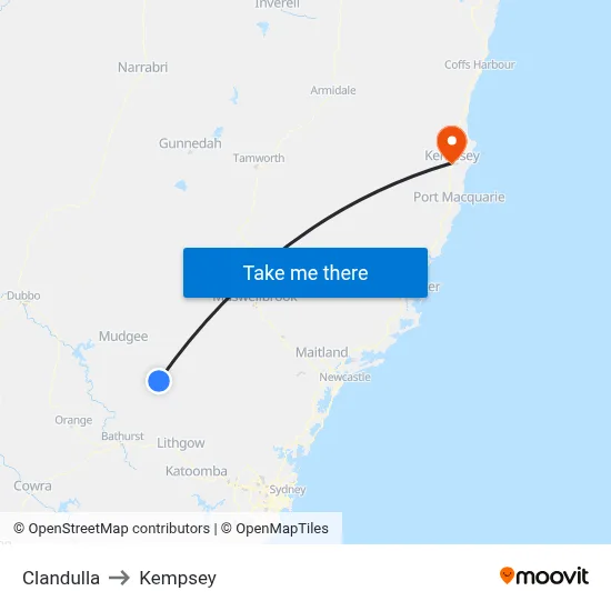 Clandulla to Kempsey map