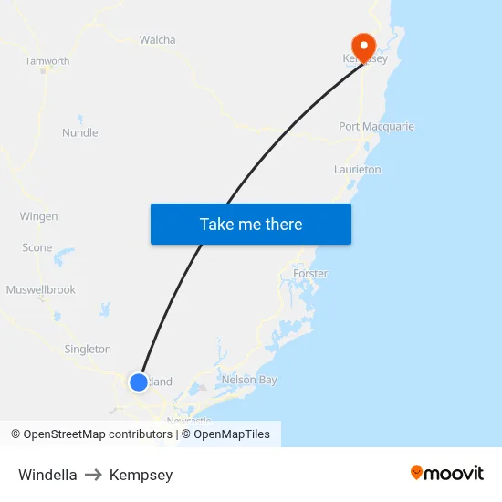 Windella to Kempsey map