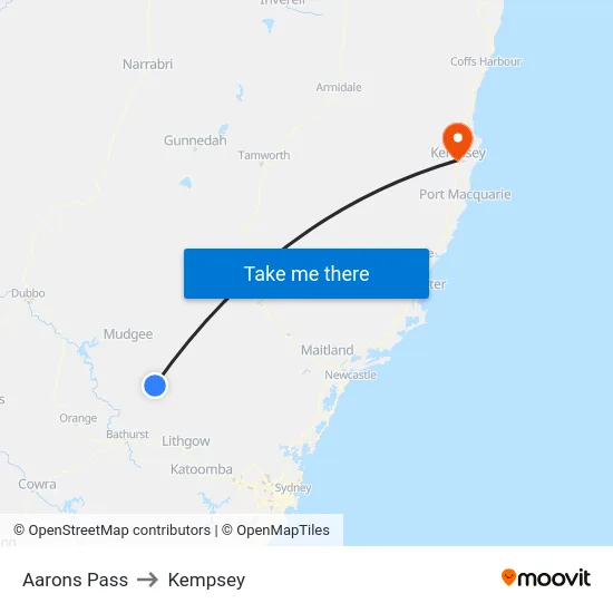 Aarons Pass to Kempsey map
