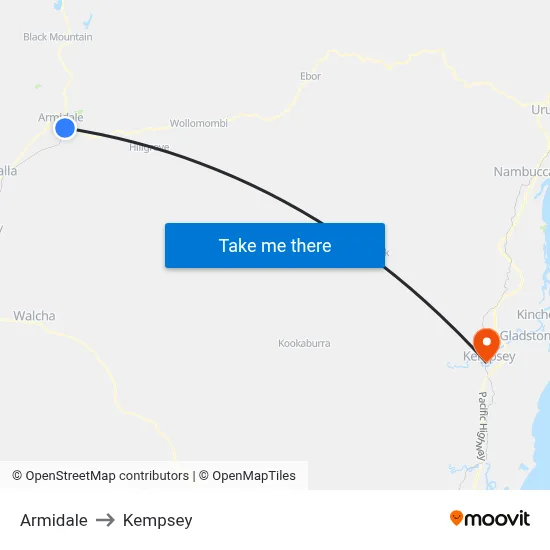 Armidale to Kempsey map