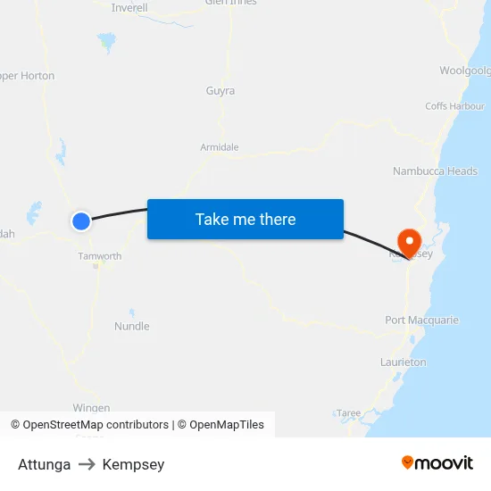 Attunga to Kempsey map