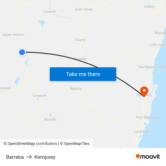 Barraba to Kempsey map