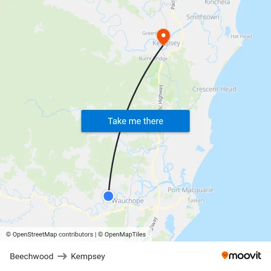 Beechwood to Kempsey map