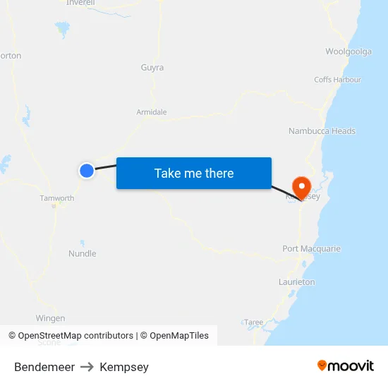 Bendemeer to Kempsey map
