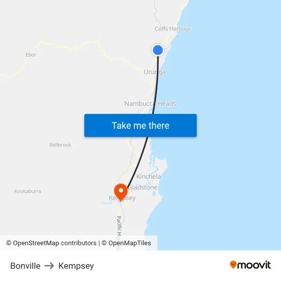 Bonville to Kempsey map