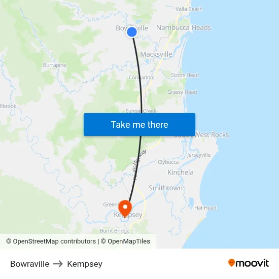 Bowraville to Kempsey map