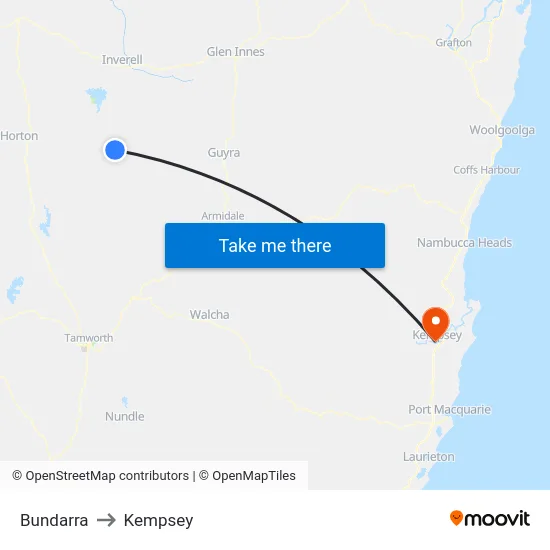 Bundarra to Kempsey map