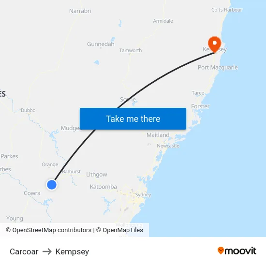 Carcoar to Kempsey map