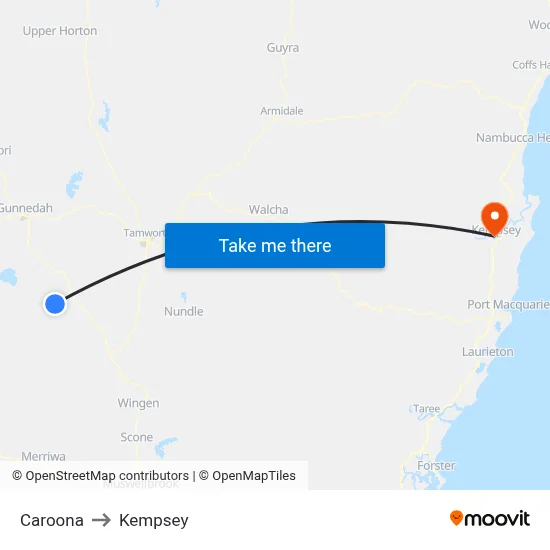 Caroona to Kempsey map