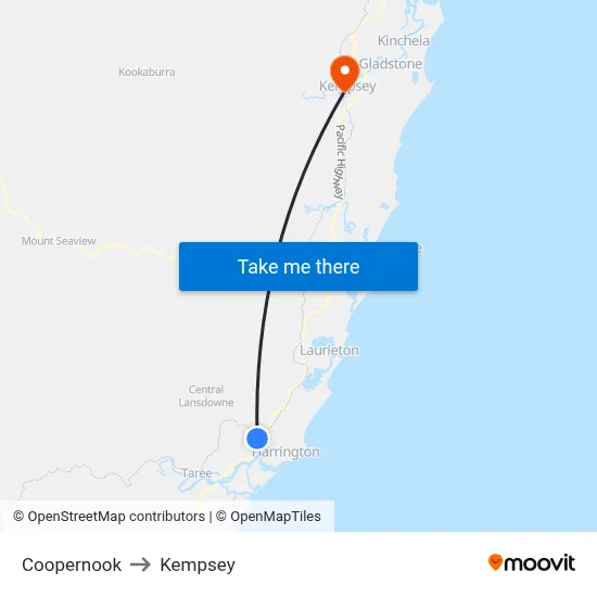 Coopernook to Kempsey map