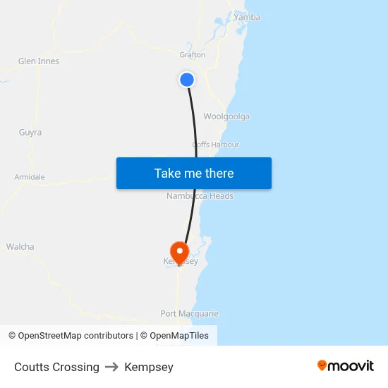 Coutts Crossing to Kempsey map