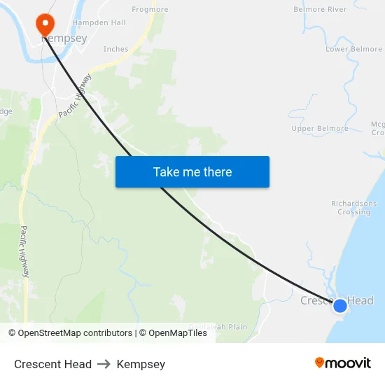 Crescent Head to Kempsey map