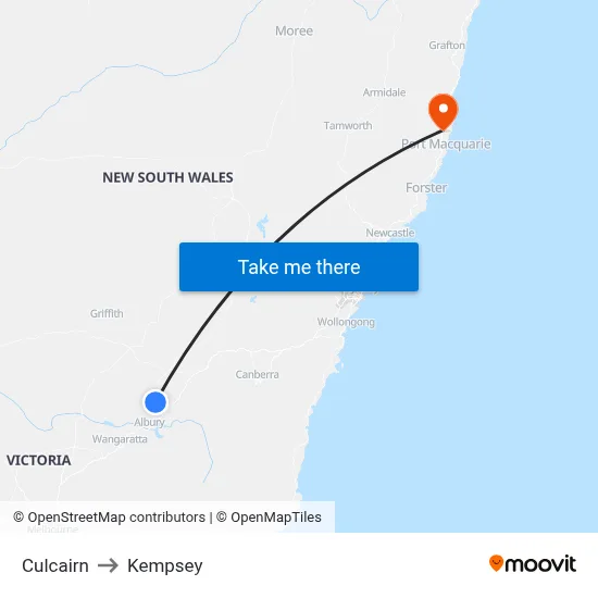 Culcairn to Kempsey map