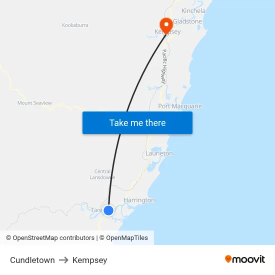 Cundletown to Kempsey map