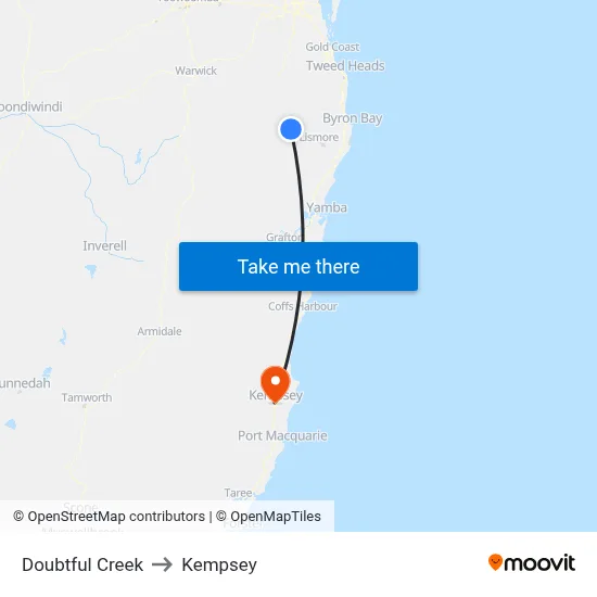 Doubtful Creek to Kempsey map