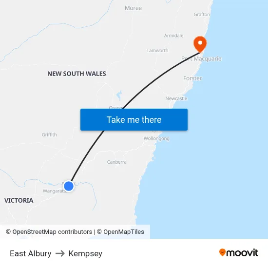 East Albury to Kempsey map