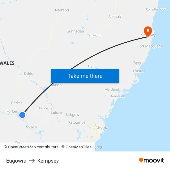 Eugowra to Kempsey map