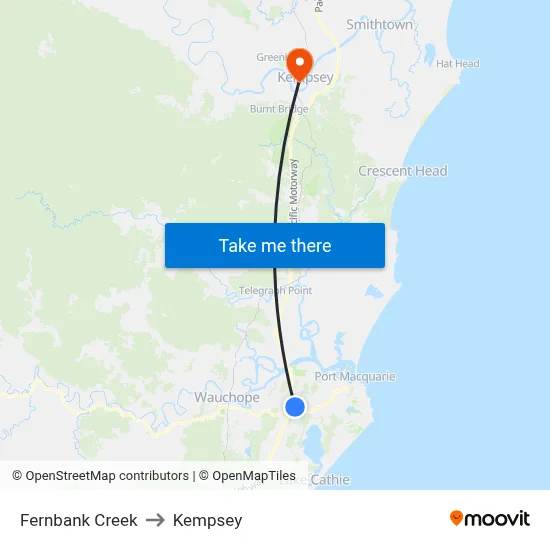 Fernbank Creek to Kempsey map