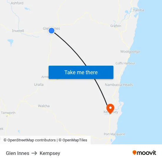 Glen Innes to Kempsey map